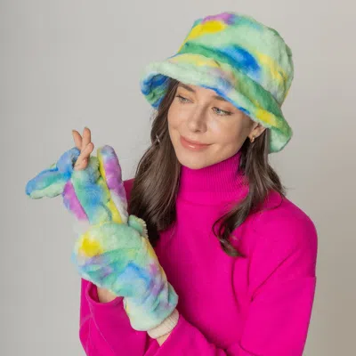 Fashnzfab Tie Dye Faux Fur Mitten Gloves In Neutral