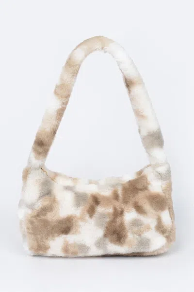 Fashnzfab Tie Dye Fur Shoulder Bag In Beige