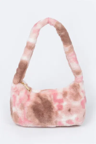 Fashnzfab Tie Dye Fur Shoulder Bag In Pink
