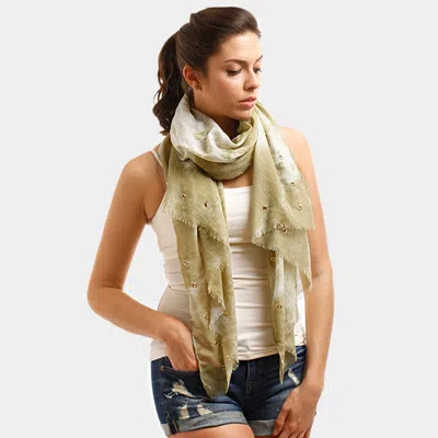 Fashnzfab Tie Dye Grommet Oblong Scarf In Green