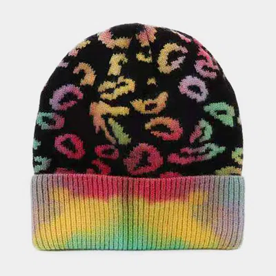 Fashnzfab Tie Dye Leopard Pattern Beanie Hat In Multi