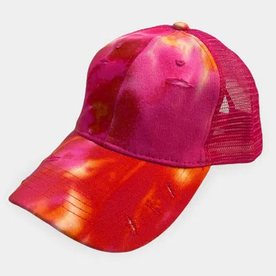 Fashnzfab Tie Dye Mesh Back Vintage Baseball Cap In Pink
