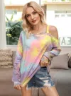 Fashnzfab Tie Dye Off Shoulder Loose Long Sleeves Sweatshirt