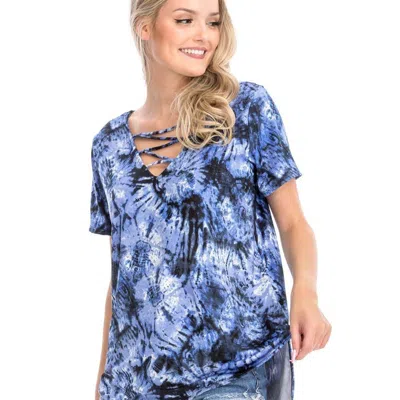Fashnzfab Tie Dye Print Short Sleeve Top In Blue