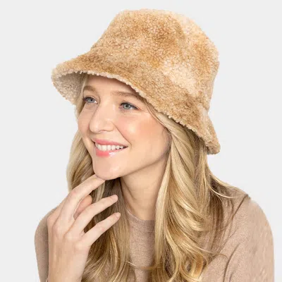 Fashnzfab Tie Dye Teddy Bucket Hat In Beige
