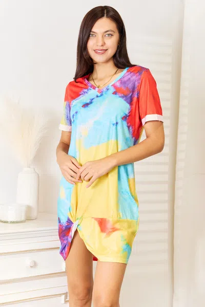 Fashnzfab Tie-dye V-neck Twisted Dress In Multi