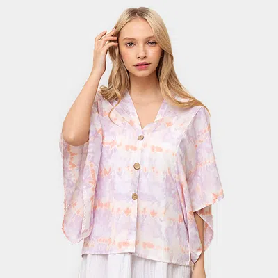 Fashnzfab Tie Eye Button Down Kimono Poncho In Pink