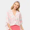 Fashnzfab Tie Eye Button Down Kimono Poncho In Pink