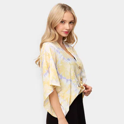 Fashnzfab Tie Eye Button Down Kimono Poncho In Yellow