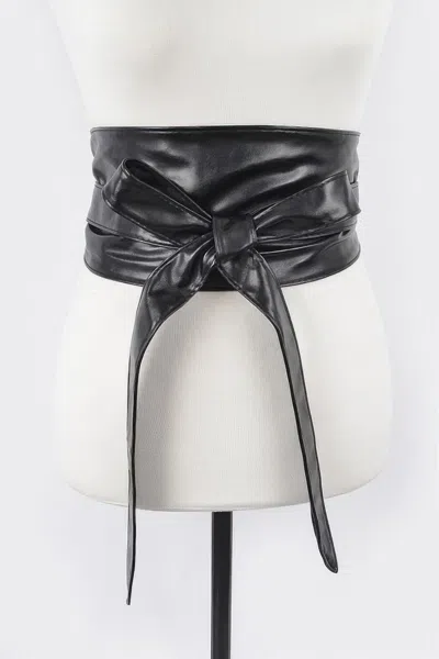 Fashnzfab Tie Front Leather Belt In Black