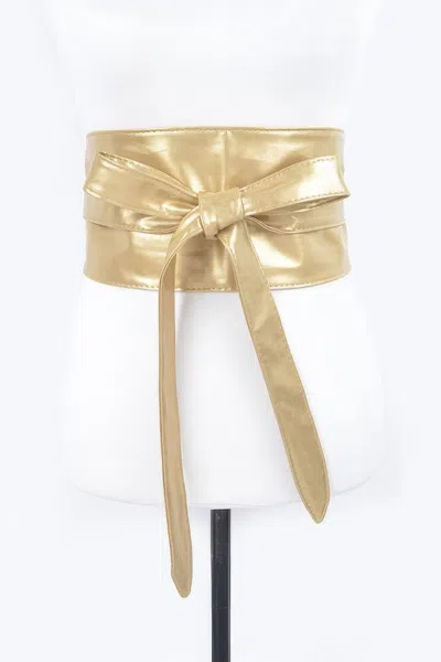 Fashnzfab Tie Front Leather Belt In Gold