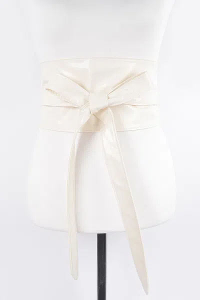 Fashnzfab Tie Front Leather Belt In Neutral