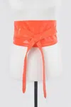 Fashnzfab Tie Front Leather Belt In Orange