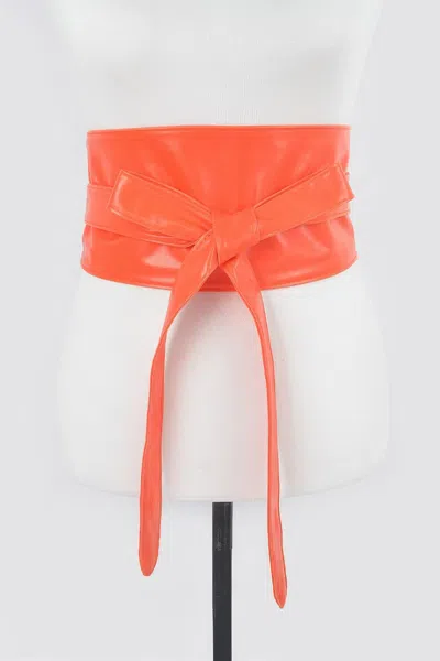 Fashnzfab Tie Front Leather Belt In Orange
