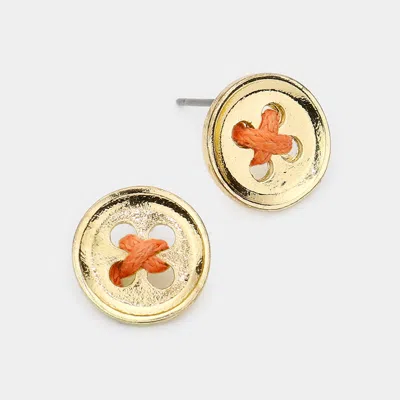 Fashnzfab Tied Button Stud Earrings In Orange
