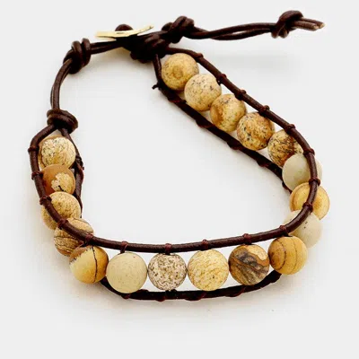 Fashnzfab Tied Natural Stone Bead Bracelet In Brown