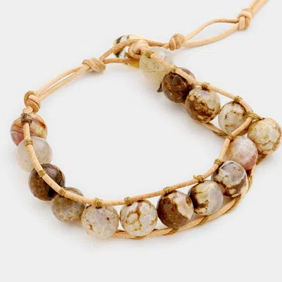 Fashnzfab Tied Natural Stone Bead Bracelet Brown, Gold In Multi
