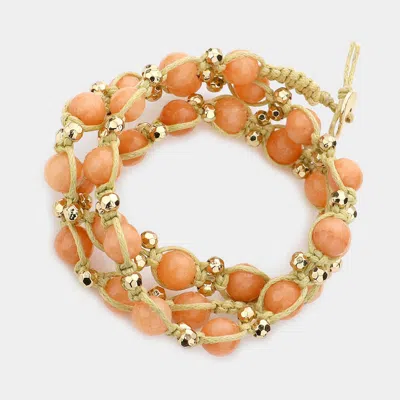 Fashnzfab Tied Natural Stone Bead Strand Wrap Bracelet Peach In Pink