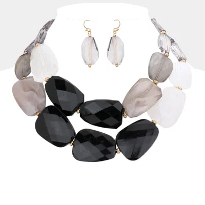 Fashnzfab Tiered Resin Pebble Necklace In Black
