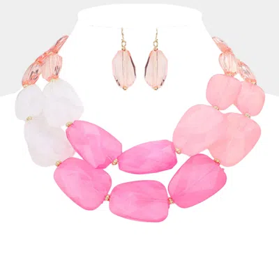 Fashnzfab Tiered Resin Pebble Necklace In Pink