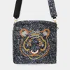 Fashnzfab Tiger Accented Beaded Crossbody Bag In Black