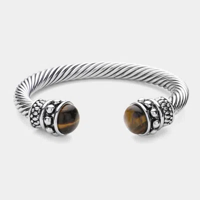 Fashnzfab Tiger Eye Tip Cable Cuff Bracelet Brown