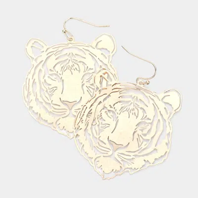 Fashnzfab Tiger Open Metal Dangle Earrings - Worn Gold