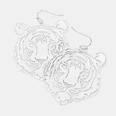 Fashnzfab Tiger Open Metal Dangle Earrings - Worn Silver In Metallic