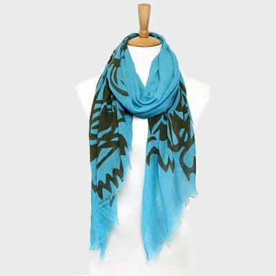 Fashnzfab Tiger Print Cotton Scarf In Blue