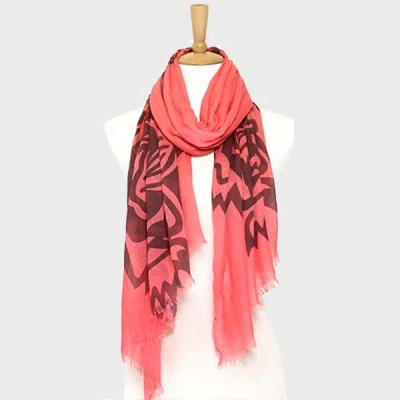 Fashnzfab Tiger Print Cotton Scarf In Red