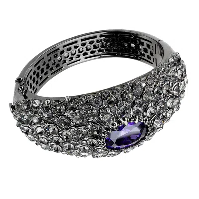 Fashnzfab Tin Cobalt Black Brass Bangle With Aaa Grade Cz In Tanzanite In Purple