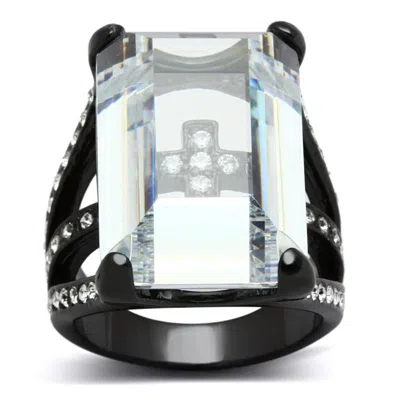 Fashnzfab Tin Cobalt Black Brass Ring With Aaa Grade Cz In Clear