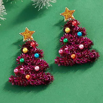 Fashnzfab Tinsel Christmas Tree Earrings In Multi
