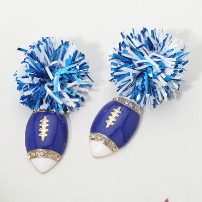 Fashnzfab Tinsel Gameday Football Charm Drop Earrings In Blue