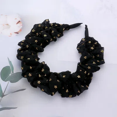 Fashnzfab Tiny Flower Pattern Printed Scrunchie Headband In Black