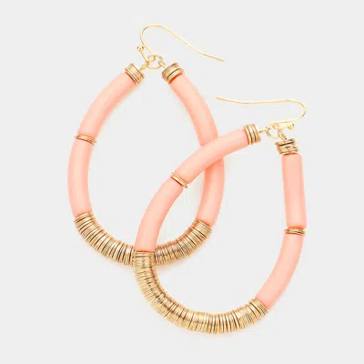 Fashnzfab Tiny Metal Disc Resin Open Teardrop Dangle Earrings - Dust Pink