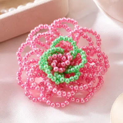 Fashnzfab Tiny Pearl Cluster Floral Brooch In Pink
