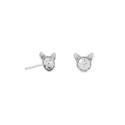 Fashnzfab Tiny Polished Crystal Cat Face Stud Earrings In Pink