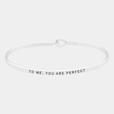 Fashnzfab To Me, You Are Perfect Brass Thin Metal Hook Bracelet Rhodium In Metallic