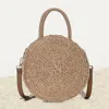 Fashnzfab Top Handle Circle Straw Crossbody Bag In Brown