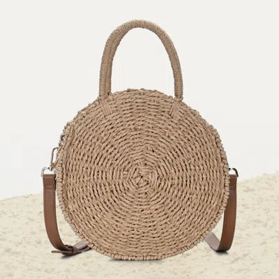 Fashnzfab Top Handle Circle Straw Crossbody Bag In Brown