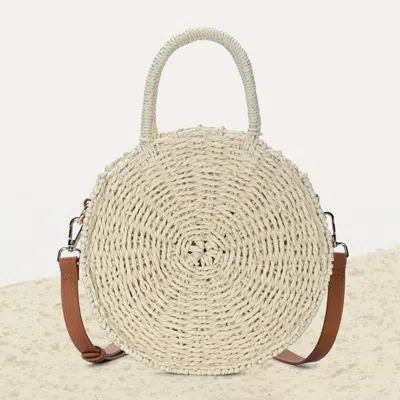 Fashnzfab Top Handle Circle Straw Crossbody Bag In White