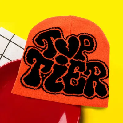 Fashnzfab Top Tier Message Beanie Hat In Orange