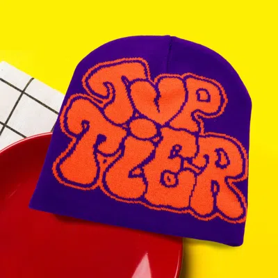 Fashnzfab Top Tier Message Beanie Hat In Purple