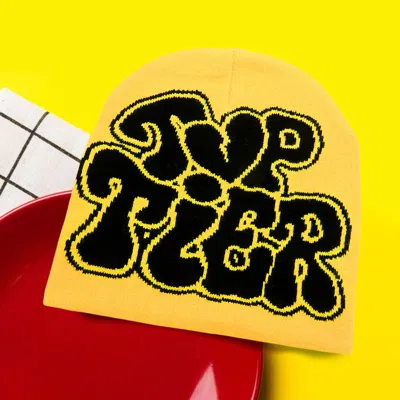Fashnzfab Top Tier Message Beanie Hat In Yellow