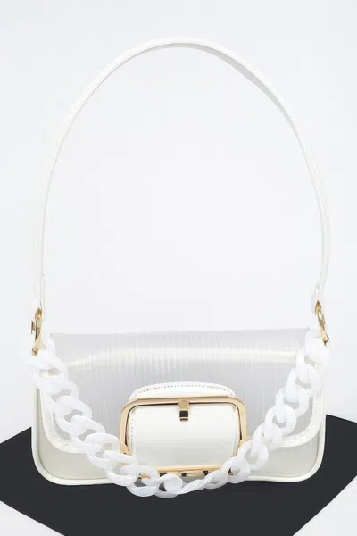 Fashnzfab Translucent Metal Buckle Crossbody Bag W/chain In White
