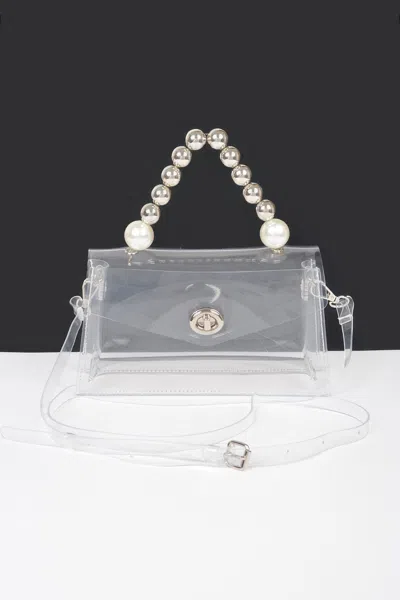Fashnzfab Transparent Ccb Handle Flap Clutch In Silver