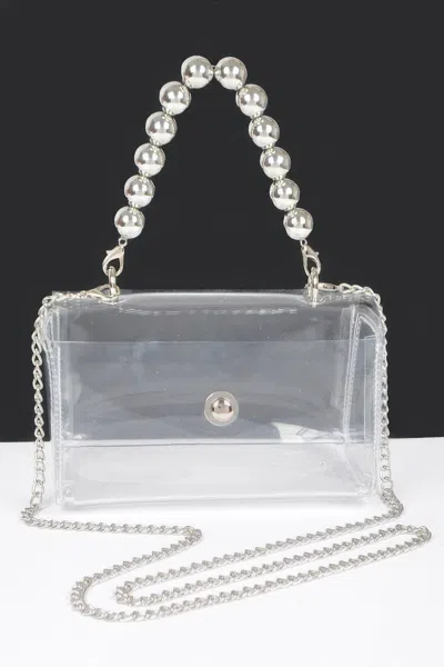 Fashnzfab Transparent Ccb Handle Flap Clutch In Silver