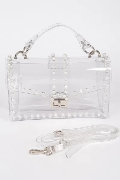 Fashnzfab Transparent Clutch W/faux Pearl In Multi