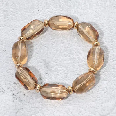 Fashnzfab Transparent Faceted Pebble Beaded Stretch Bracelet - Brown